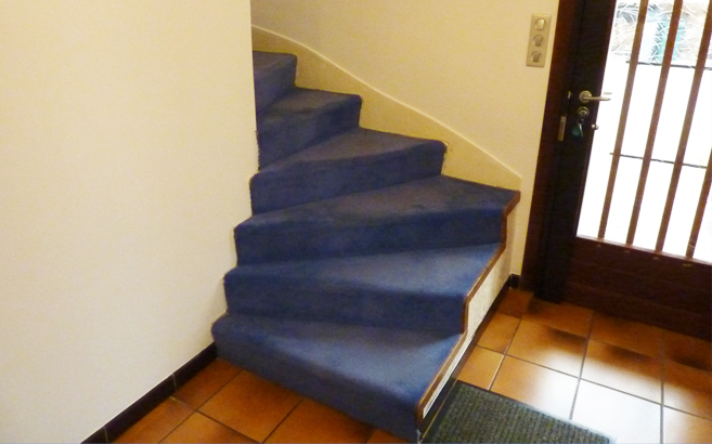 escalier en béton avec moquette